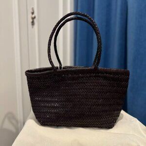 Dragon Diffusion Triple Jump Small Woven Leather Tote Dark Brown Basket Bag